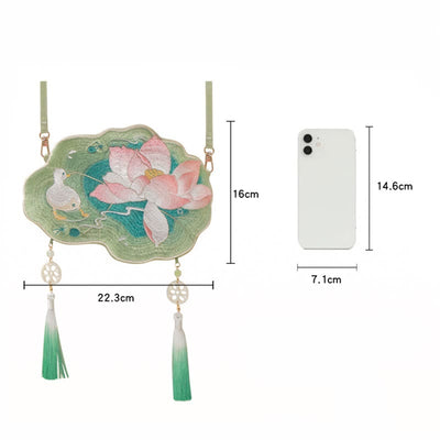 Buddha Stones Luck Embroidery Lotus Koi Fish Rabbit Flower Hanfu Bag Crossbody Bag Shoulder Bag Bag BS 15
