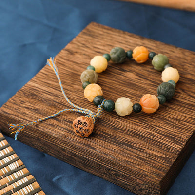 Buddha Stones Bodhi Seed Lotus Bead Engraved Moss Agate Peace Calm Bracelet Bracelet BS 1