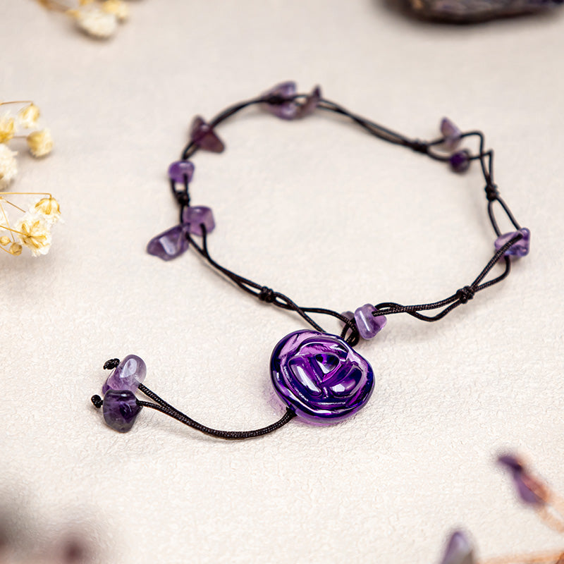 Buddha Stones Amethyst Pink Crystal Green Aventurine Rose Inner Peace Healing Anklet Anklet BS Amethyst (Inner Peace ♥ Healing)