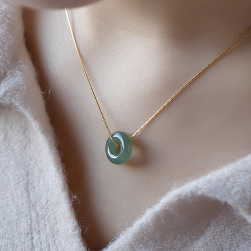 Buddha Stones Natural Round Jade Peace Buckle Luck Abundance Necklace Pendant Necklaces & Pendants BS 15
