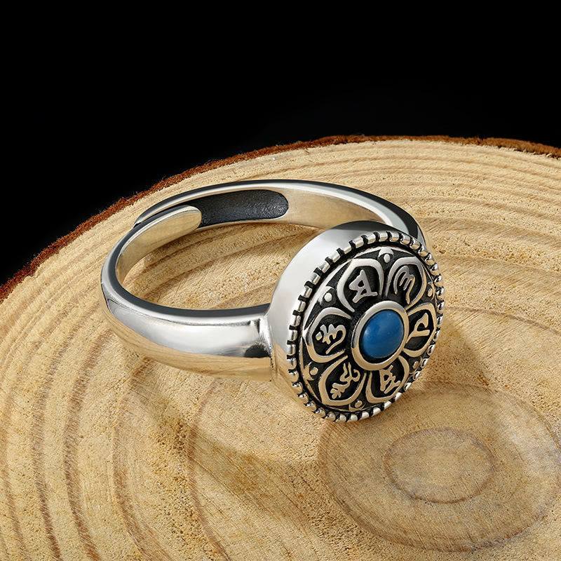 Buddha Stones Tibetan Om Mani Padme Hum Peace Rotatable Ring Ring BS 11