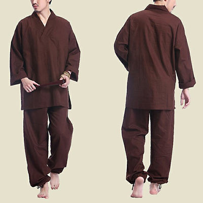 Buddha Stones Meditation Prayer V-neck Design Cotton Linen Spiritual Zen Practice Yoga Clothing Men's Set - image 2