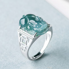 Buddha Stones 925 Sterling Silver Fengshui Wealth Prosperity Jade PiXiu Luck Ring Ring BS main