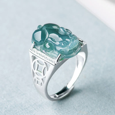 Buddha Stones 925 Sterling Silver Fengshui Wealth Prosperity Jade PiXiu Luck Ring Ring BS main