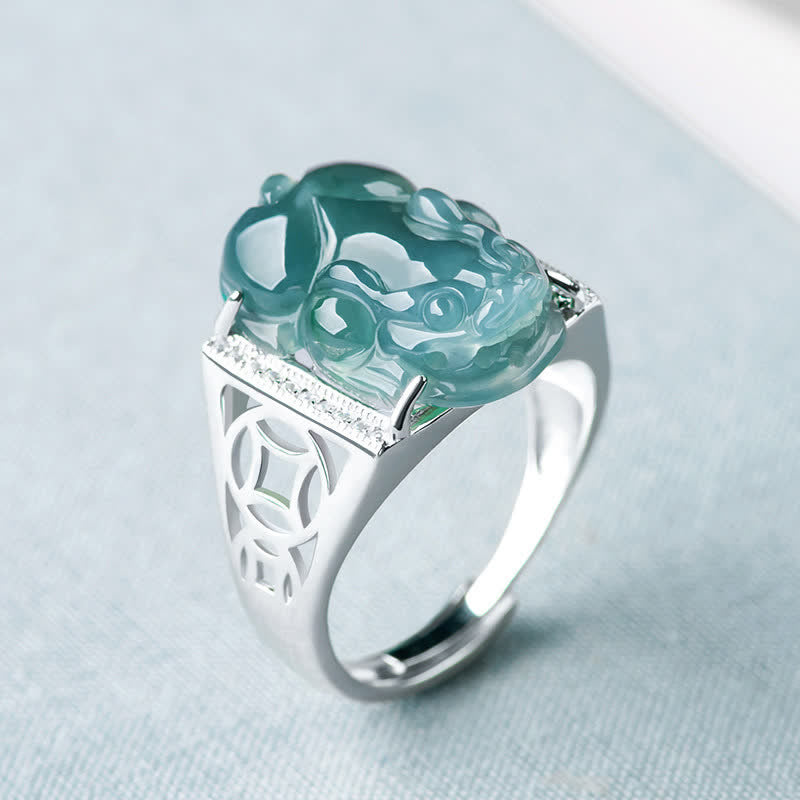 Buddha Stones 925 Sterling Silver Fengshui Wealth Prosperity Jade PiXiu Luck Ring Ring BS main