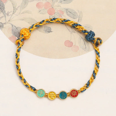 Buddha Stones Handmade Dunhuang Color Thread Peace And Joy Protection Braid String Bracelet Bracelet BS Yellow Blue Rope(Wrist Circumference 14-18cm)