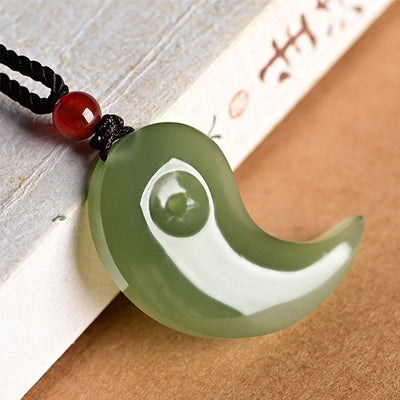 Buddha Stones Yin Yang White Jade Cyan Jade Protection Blessing Necklace String Pendant Necklaces & Pendants BS Cyan Jade