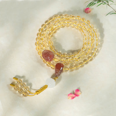 Buddha Stones 108 Mala Beads 925 Sterling Silver Natural Citrine Red Agate White Jade Prosperity Charm Bracelet Mala Bracelet BS 1