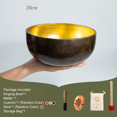Buddha Stones Tibetan Meditation Sound Bowl Handcrafted Healing Yoga Mindfulness Singing Bowl Set Singing Bowl buddhastoneshop 20cm