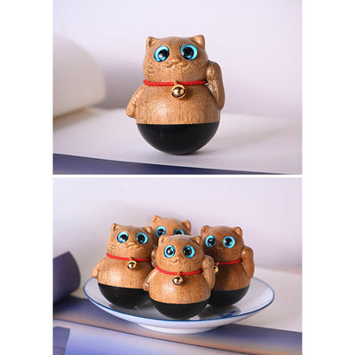 Buddha Stones Mini Lucky Cat Kitten Phoebe Zhennan Wood Blessing Decoration Decorations BS 21