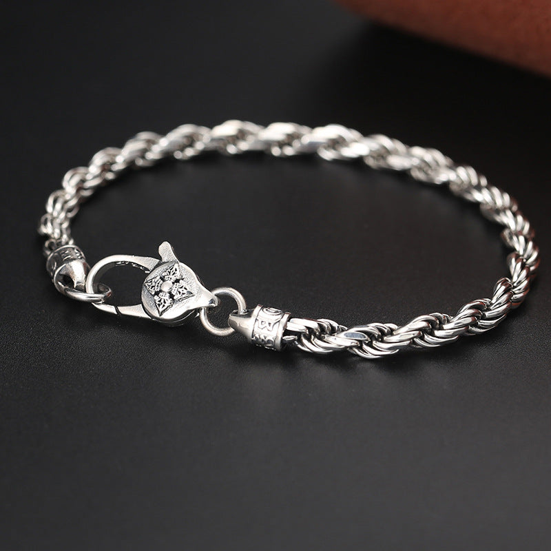 Buddha Stones 925 Sterling Silver Tibet Om Mani Padme Hum Double Dorje Vajra Twisted Design Peace Love Bracelet Bracelet BS 21cm fit for Wrist Circumference 19cm