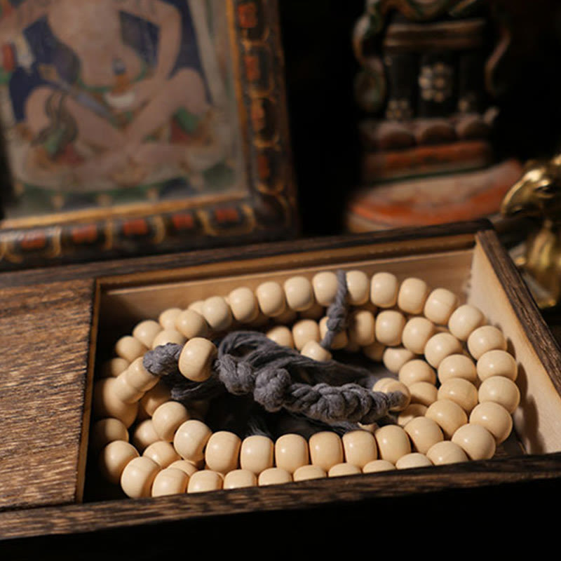 Buddha Stones 108 Mala Beads Abelia Biflora Wood Warding Off Evil Spirits Wrist Mala Mala Bracelet BS 8