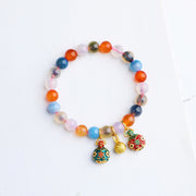 Bracelet à breloques Foviel, motif famille de bêtes pixiu, agate bonbon colorée, or et pêche harmonieuse