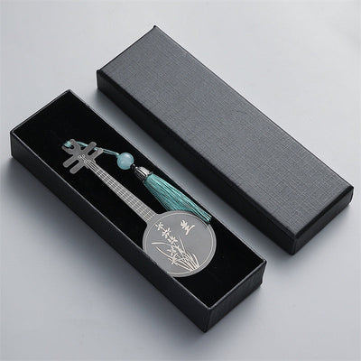 Buddha Stones Classical Musical Instruments Pipa Guzheng Guqin Ruan Metal Bookmarks Tassel With Gift Box Bookmarks BS Black Ruan-Gift Box