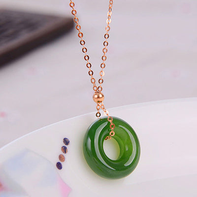 Buddha Stones Round Cyan Jade Healing 14K Gold Necklace Pendant Necklaces & Pendants BS 7