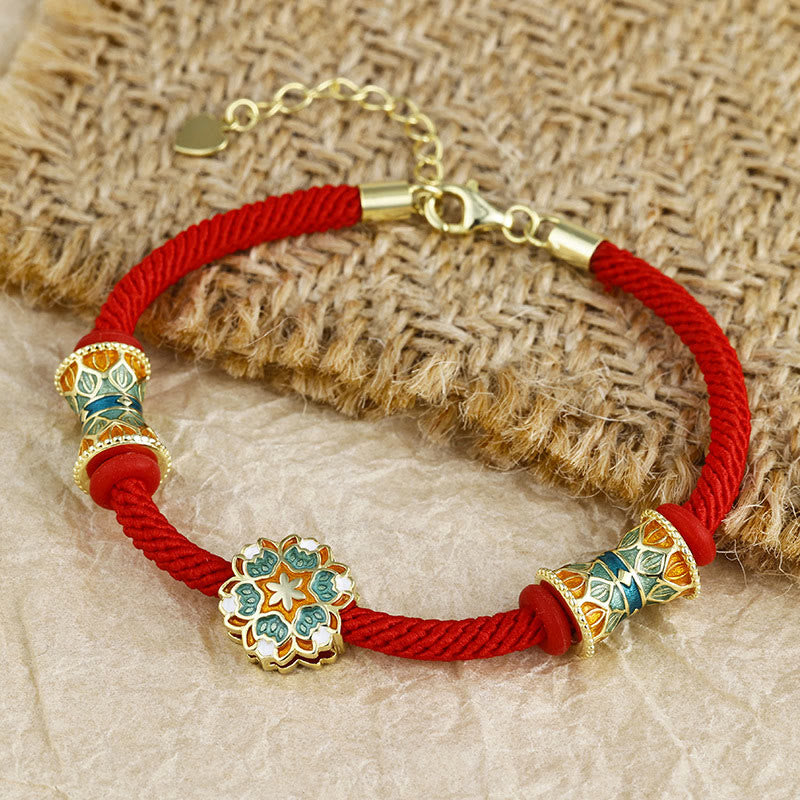 Buddha Stones Dunhuang 925 Sterling Silver Lotus Drum New Beginning Red Rope Bracelet Bracelet BS 2