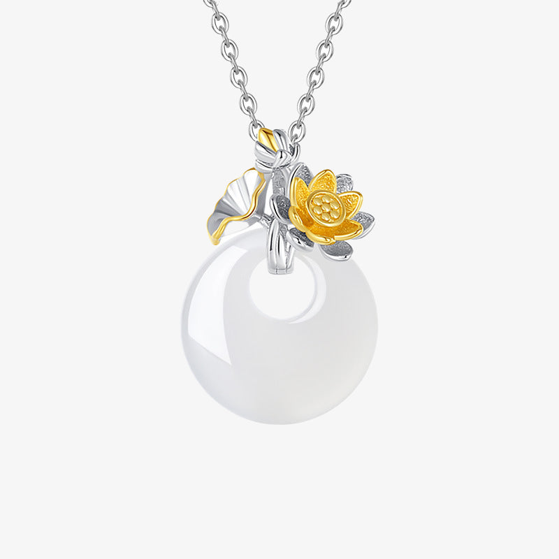 Buddha Stones 925 Sterling Silver Round Chalcedony Twelve Months Flower Harmony Necklace Pendant Necklaces & Pendants BS Lotus