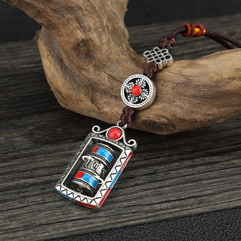 Buddha Stones Six True Words Prayer Wheel Rotation Knot Blessing Keychain Decoration Decorations BS Six True Words