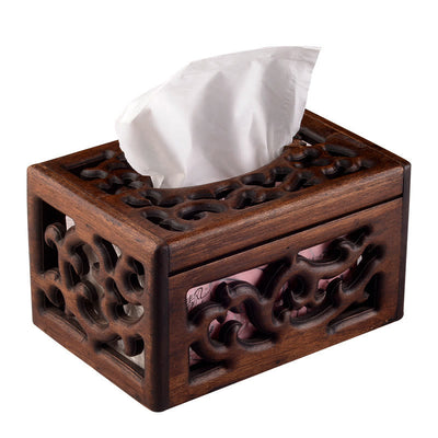 Buddha Stones Retro Wooden Tissue Box Engraved Wooden Tissue Holder Wipes Boxes Decoration Decorations BS 8