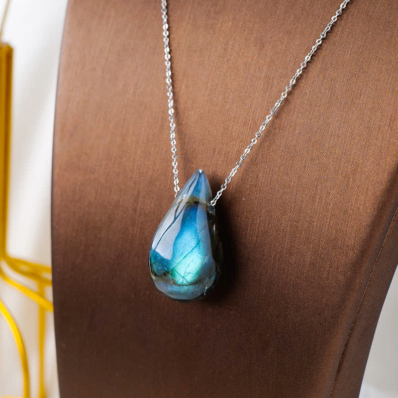 Buddha Stones Labradorite Water Drop Support Healing Necklace Pendant Necklaces & Pendants BS 3