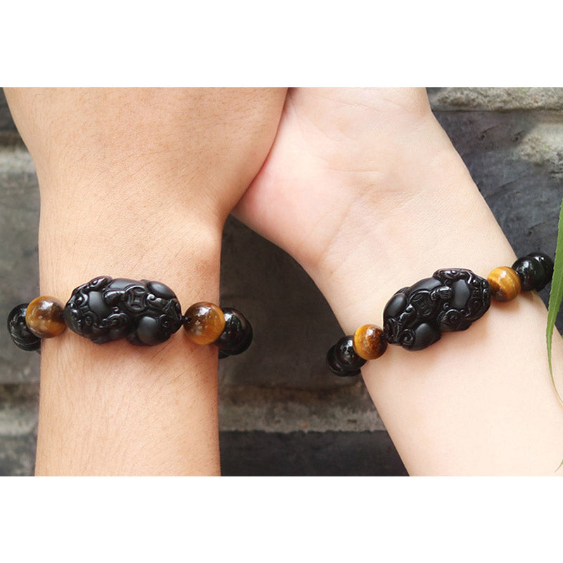 Buddha Stones FengShui PiXiu Rainbow Obsidian Tiger Eye Wealth Bracelet Bracelet BS 6