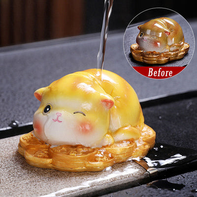 Buddha Stones Color Changing Cute Mini Cat Resin Tea Pet Wealth Home Figurine Decoration Decorations BS Yellow Cat 7.6*6.2*4.2cm