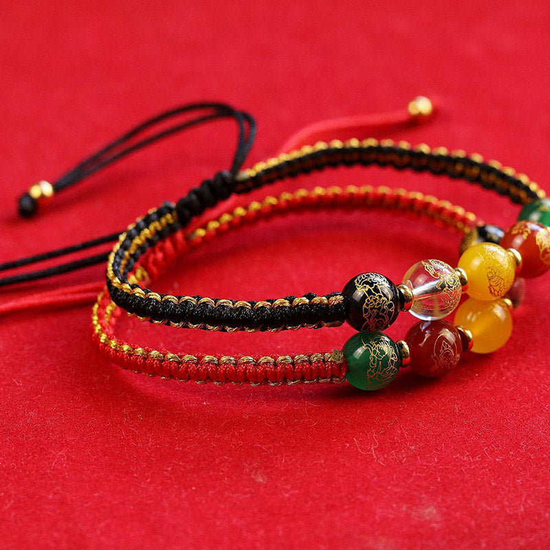 Buddha Stones Five Directions Gods of Wealth Agate Handmade Protection String Braid Bracelet Bracelet BS 6