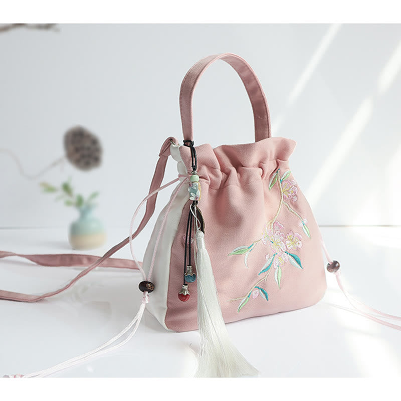 Buddha Stones Handmade Embroidered Flowers Canvas Tote Shoulder Bag Handbag Bag BS 39