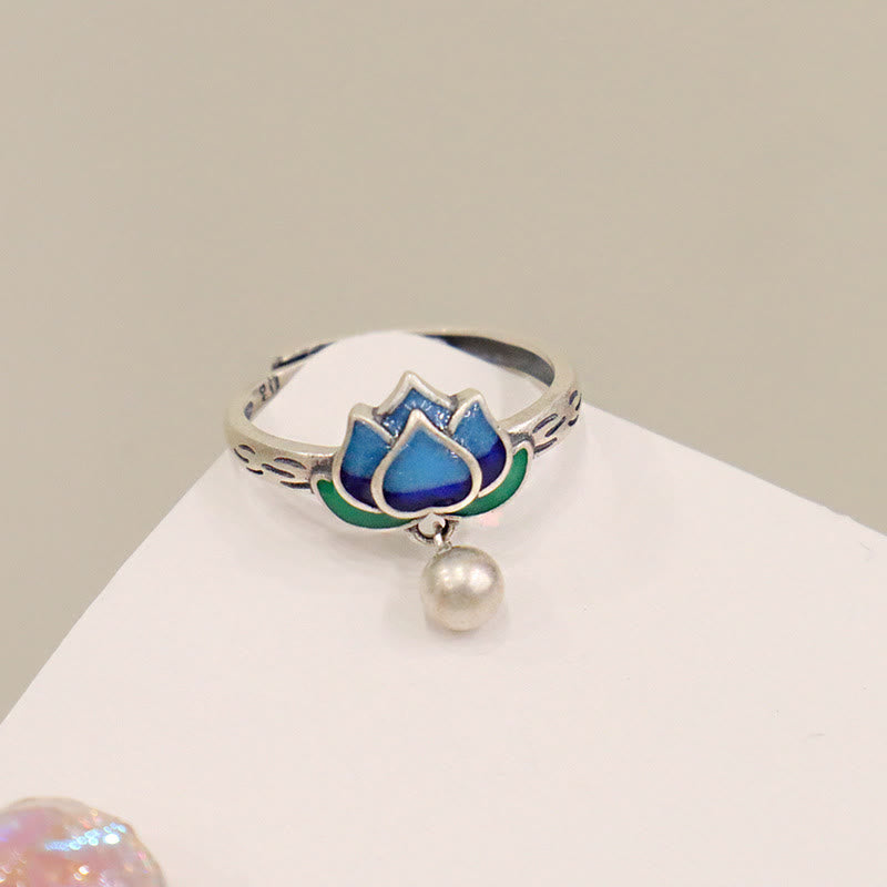 Buddha Stones Lotus Flower Pattern Enlightenment Ring Ring BS 9