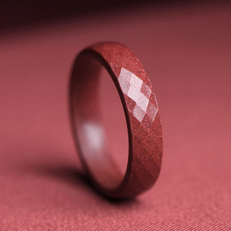Buddha Stones Cinnabar Om Mani Padme Hum Auspicious Clouds Blessing Ring Ring BS Prismatic 22mm