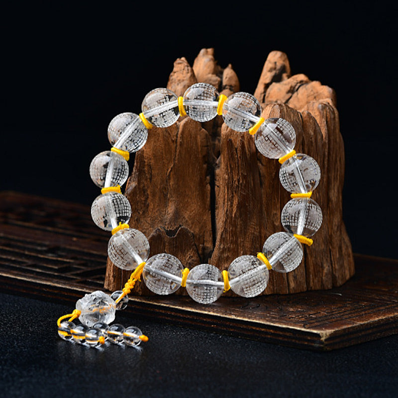 Buddha Stones Tibet White Crystal Half Demon Half Buddha Heart Sutra Lotus Healing Bracelet Bracelet BS 2