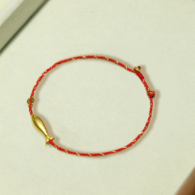 Buddha Stones 14K Gold Plated Koi Fish Luck Wealth Braided Bracelet Bracelet BS Large Koi Fish 15*4.3mm(Gold Buckle)(Wrist Circumference 14-16cm)