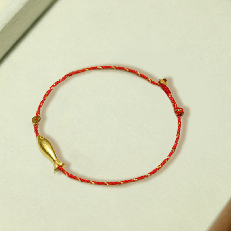Buddha Stones 14K Gold Plated Koi Fish Luck Wealth Braided Bracelet Bracelet BS Large Koi Fish 15*4.3mm(Gold Buckle)(Wrist Circumference 14-16cm)
