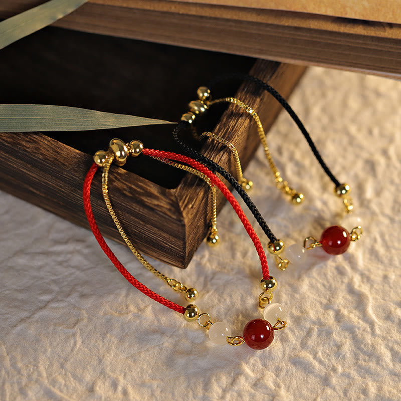 Buddha Stones Red Agate Cat Eye Braided String Confidence Bracelet Bracelet BS 1