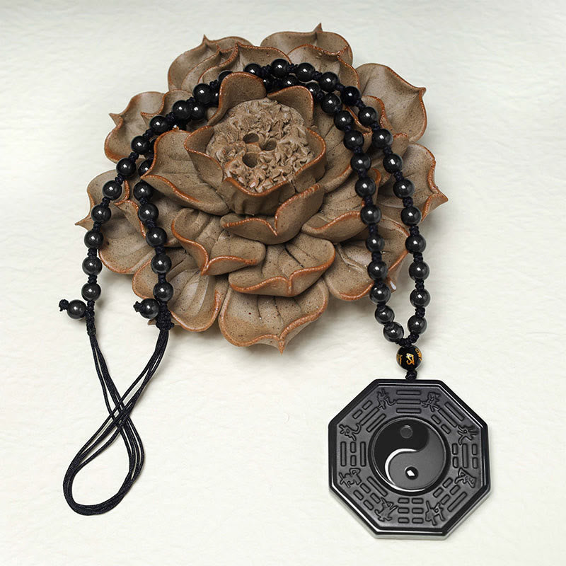 Collier pendentif Yin Yang en obsidienne noire Foviel