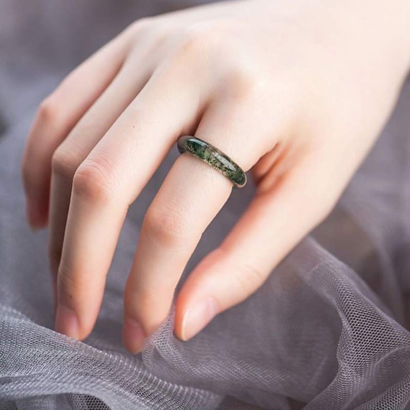 Foviel Moss Achat spirituell Balance Ring