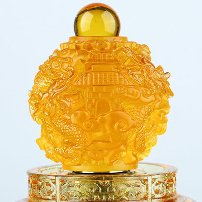 Buddha Stones Feng Shui Auspicious Dragon Handmade Liuli Crystal Rotatable Art Piece Luck Home Office Decoration Decorations BS 8