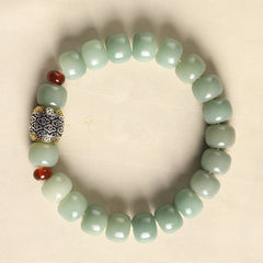 Buddha Stones Bodhi Seed Auspicious Cloud Fu Character Bead Peace Bracelet Bracelet BS Green Bodhi Seed(Wrist Circumference 14-15cm) Auspicious Cloud