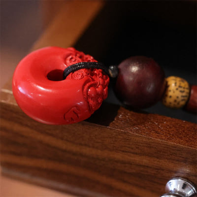 Buddha Stones Natural Cinnabar PiXiu Peace Buckle Blessing Car Key Chain Key Chain BS 3