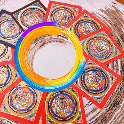Buddha Stones Tibetan Handmade Thangka Mandala Painting Blind Box Random Color Pattern Tibetan Thangka BS 14
