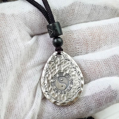 Buddha Stones Vintage 999 Sterling Silver Yin Yang Bagua Water Drop Design Balance Harmony Necklace Pendant Necklaces & Pendants BS 10