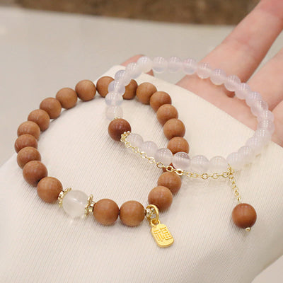 Buddha Stones Sandalwood Cat's Eye Fu Character Charm Protection Bracelet Bracelet BS 13