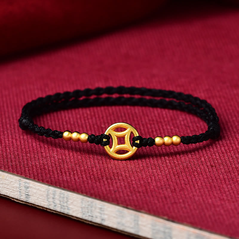 Buddha Stones Copper Coin Strength Braided String Bracelet Anklet Bracelet BS Black Anklet(Anklet Circumference 24cm)