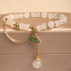 Buddha Stones Tianshan White Jade Bamboo Pattern Luck Blessing Bracelet 1