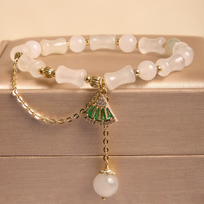 Buddha Stones Tianshan White Jade Bamboo Pattern Luck Blessing Bracelet 1
