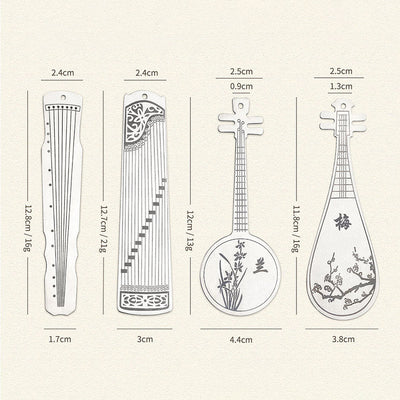 Buddha Stones Classical Musical Instruments Pipa Guzheng Guqin Ruan Metal Bookmarks Tassel With Gift Box Bookmarks BS 31