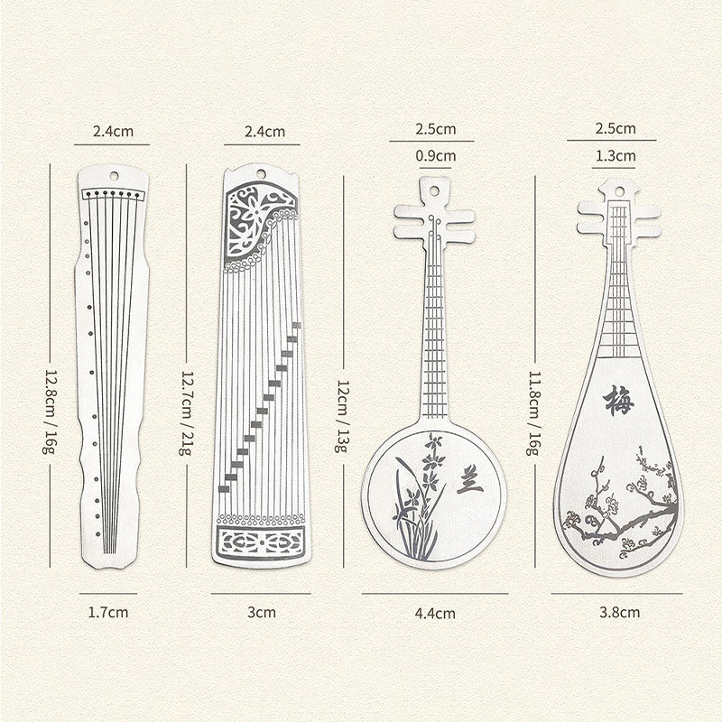 Buddha Stones Classical Musical Instruments Pipa Guzheng Guqin Ruan Metal Bookmarks Tassel With Gift Box Bookmarks BS 31