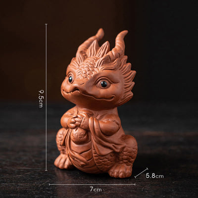 Buddha Stones Luck Dragon Wealth Tea Pet Purple Clay Figurine Decoration Decorations BS Little Dragon Girl-Brown 7*5.8*9.5cm