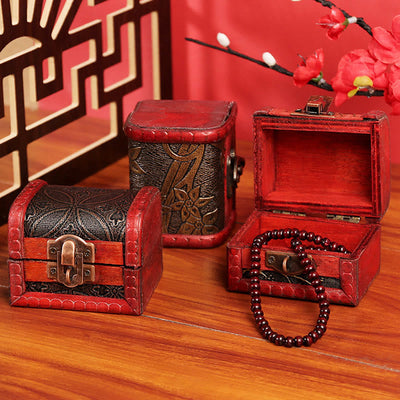 Buddha Stones Retro Small Wood Jewelry Box Lotus Golden Grape Copper Coin Daffodil Grass Flower Jewelry Storage Box Jewelry Box BS 15