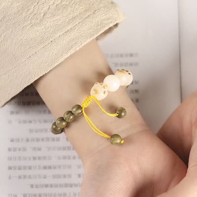 Buddha Stones Natural Green Sandalwood Bodhi Seed Cat Paw Claw Cure Bracelet Bracelet BS 4